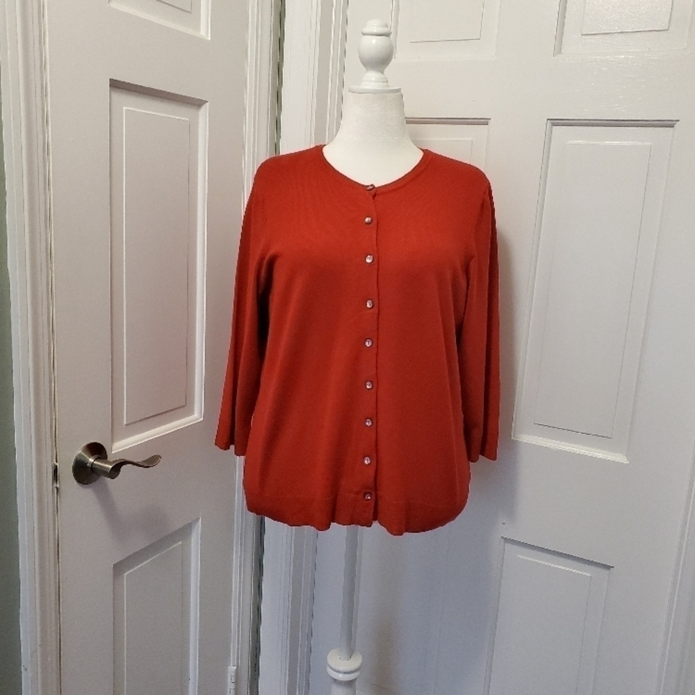 Charter Club Woman Red Button-Up Knit Cardigan size 1X, Classic, Stretchy